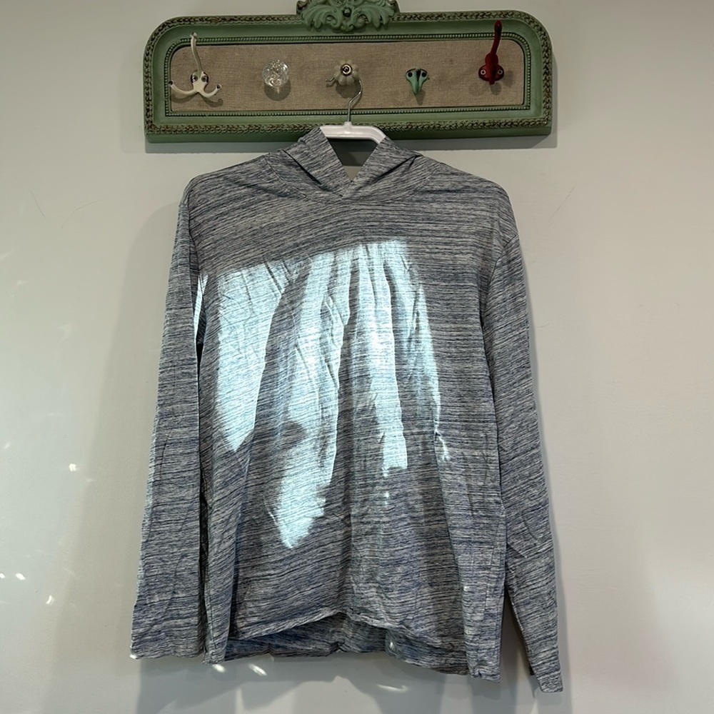 VINCE Hooded long sleeve cotton T-shirt large women’s heathered blue/white